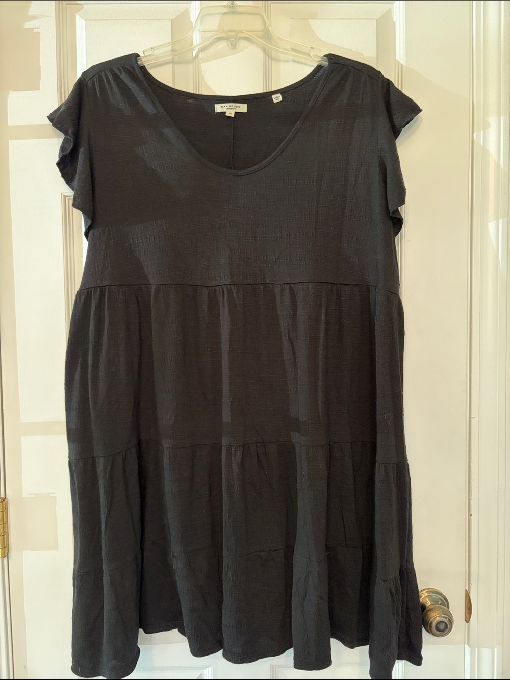Max Studio Women's Short Sleeve Tiered Tunic dress Black